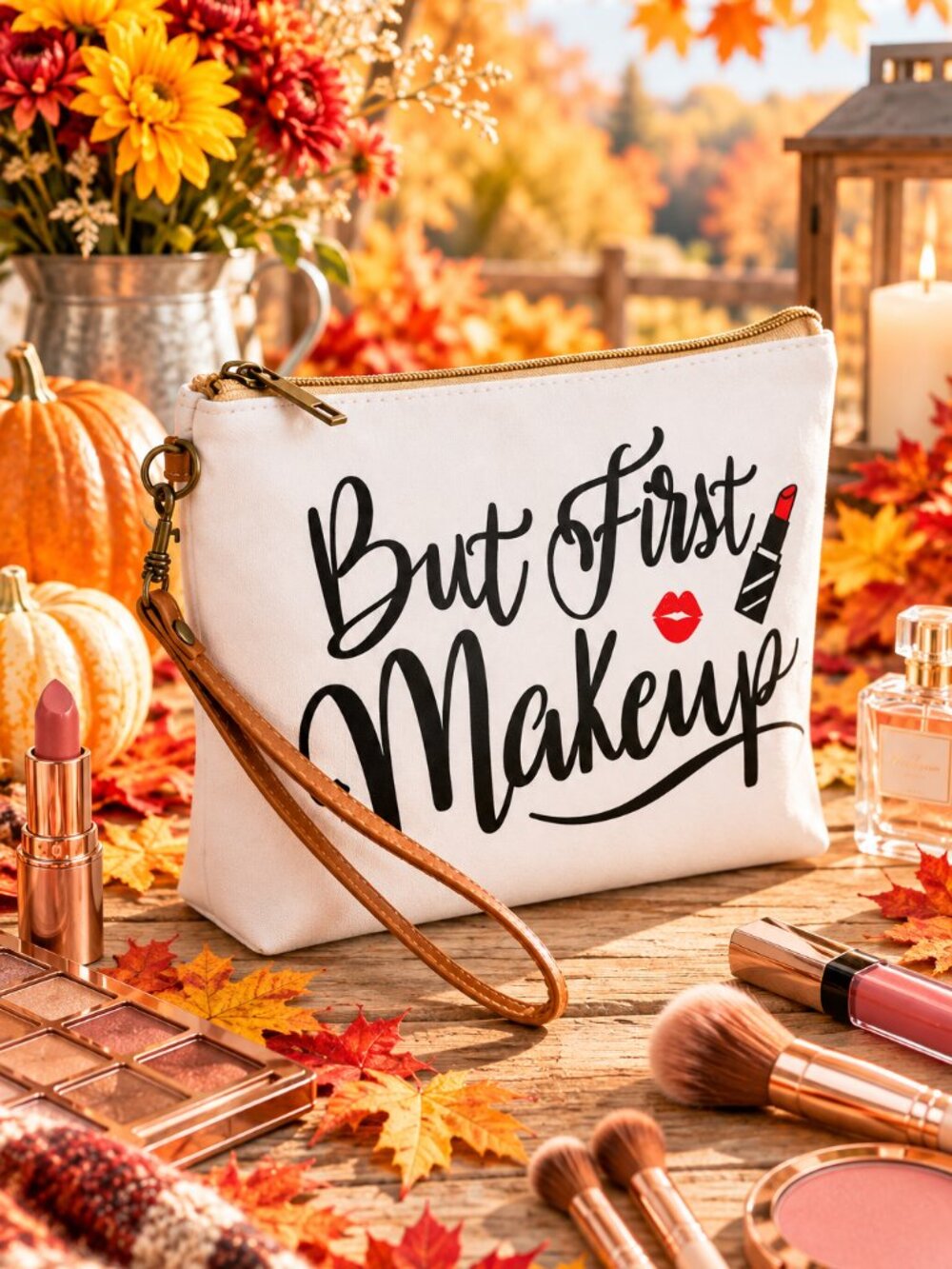 COSMETIC BAG MAKEUP BAG  "BUT FIRST MAKEUP"